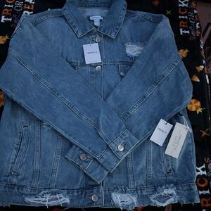 Forever 21 Plus Size Distressed Blue Denim Jean Jacket